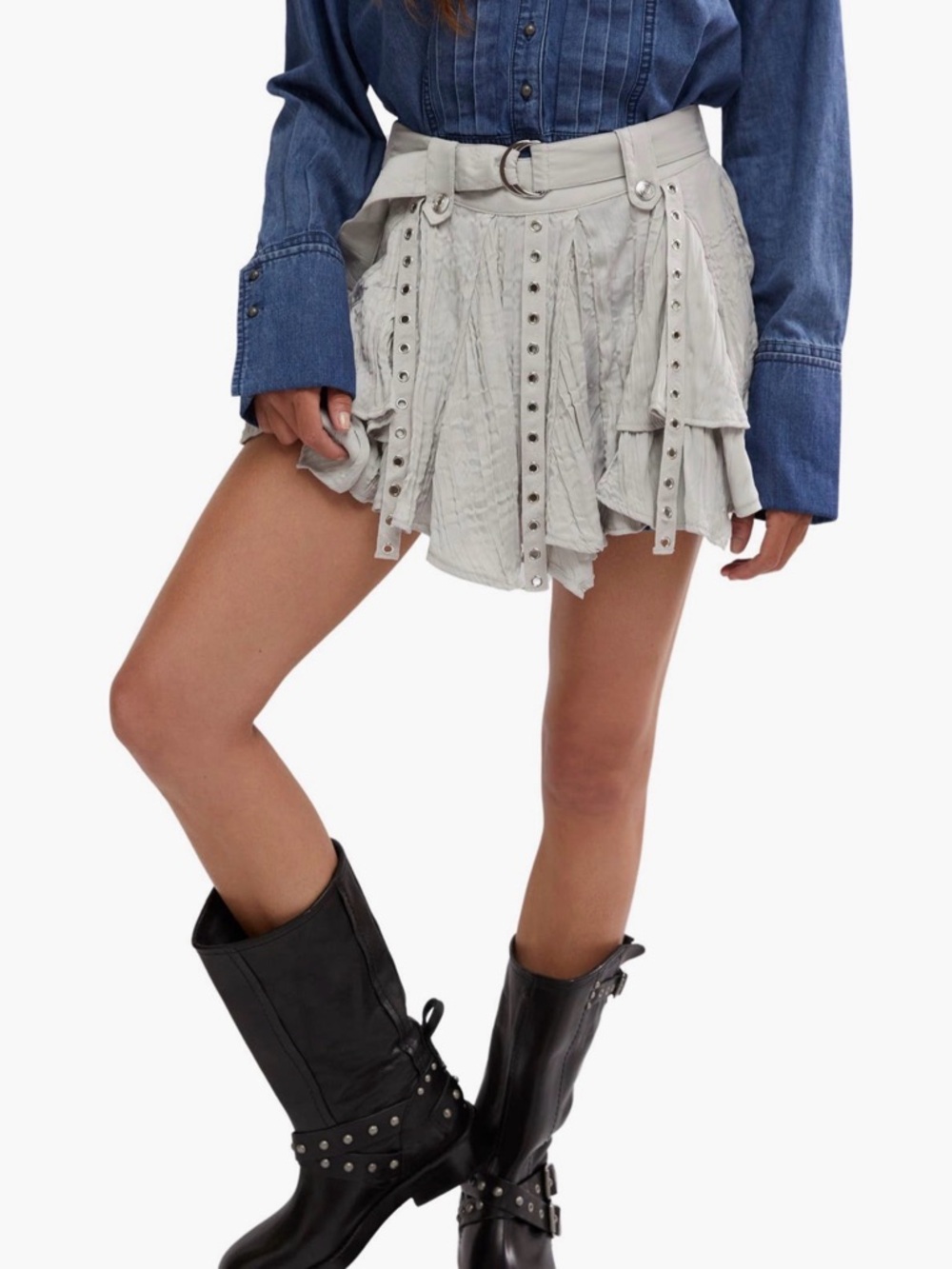 Free People Cream Layered Studded Mini Skirt